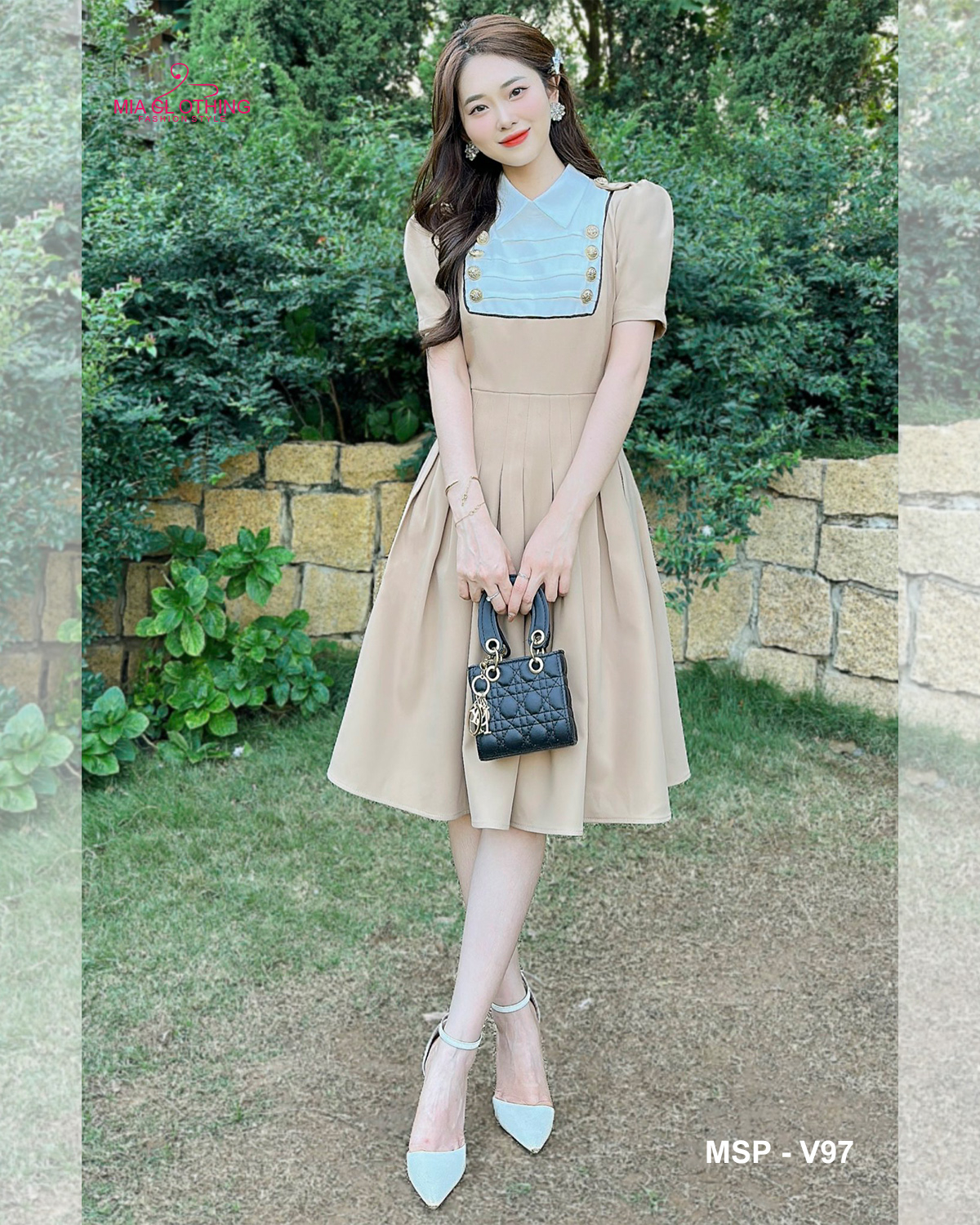 [ HẾT HÀNG ] Váy thiết kế dự tiệc phối cổ trắng tiểu thư sang trọng