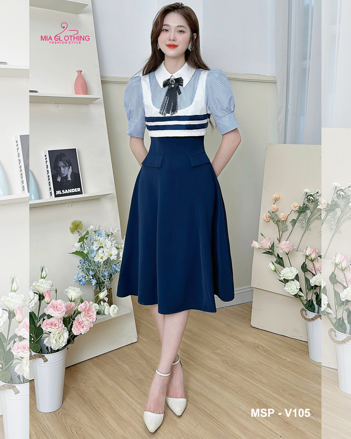 [ HẾT HÀNG ] Váy thiết kế tiểu thư phối sơ mi thanh lịch cho nàng đi làm hoặc đi chơi