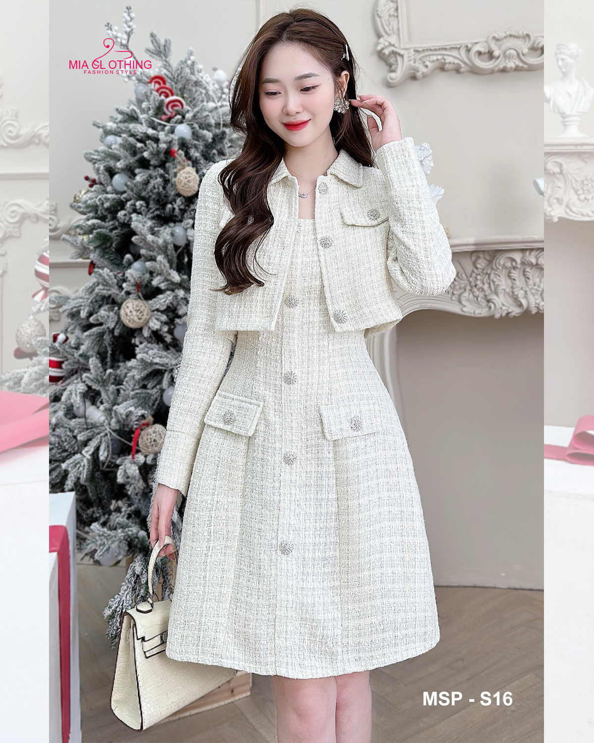 Set bộ dạ tweed thiết kế tiểu thư thanh lịch sang trọng