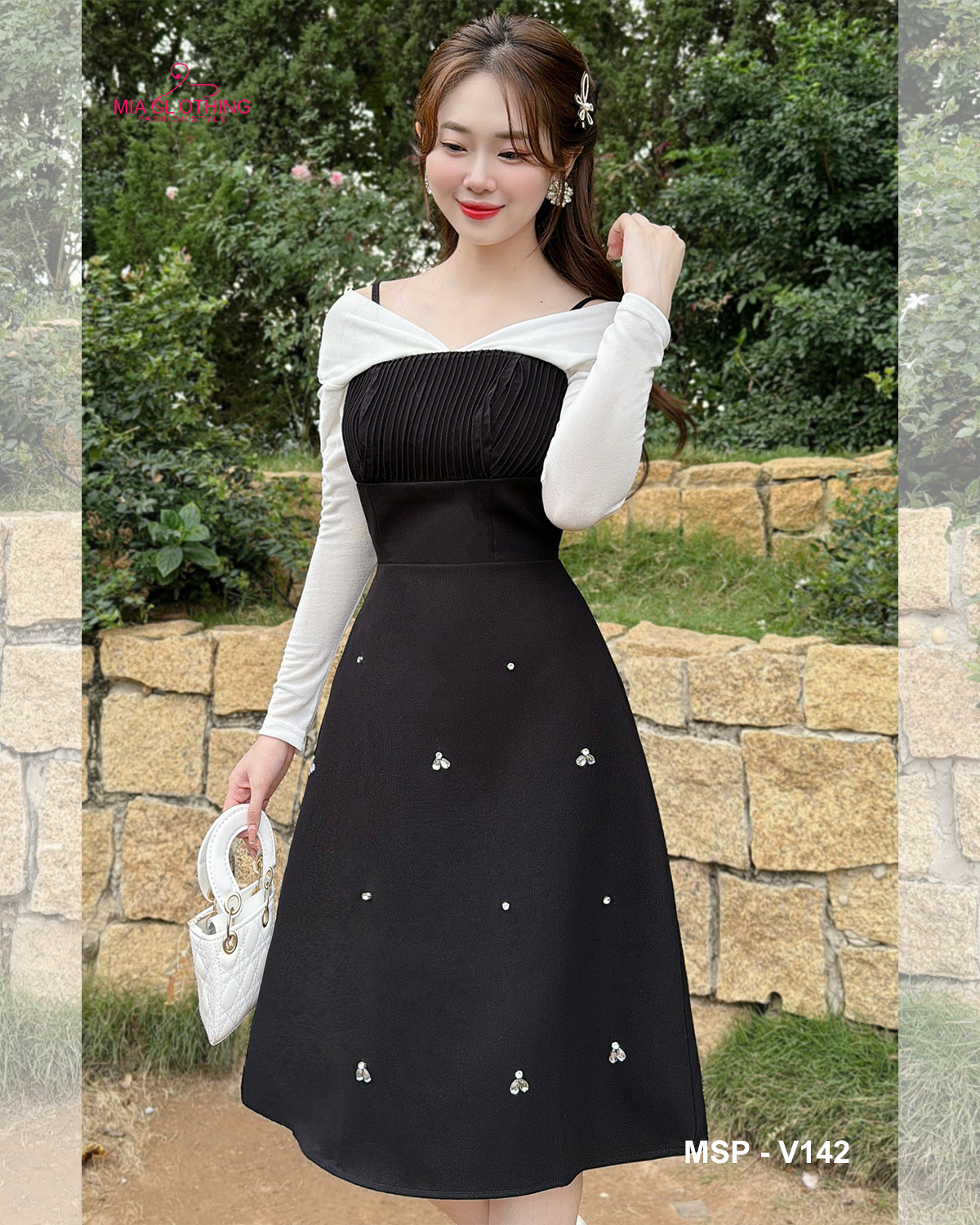 [ HẾT HÀNG ] Đầm thiết kế dự tiệc cao cấp xếp li ngực, đính đá thủ công 