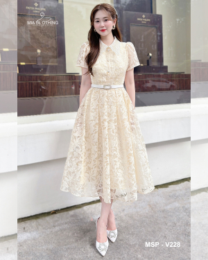 Váy thiết kế dự tiệc, organza ép hoa đính đá sang trọng thanh lịch