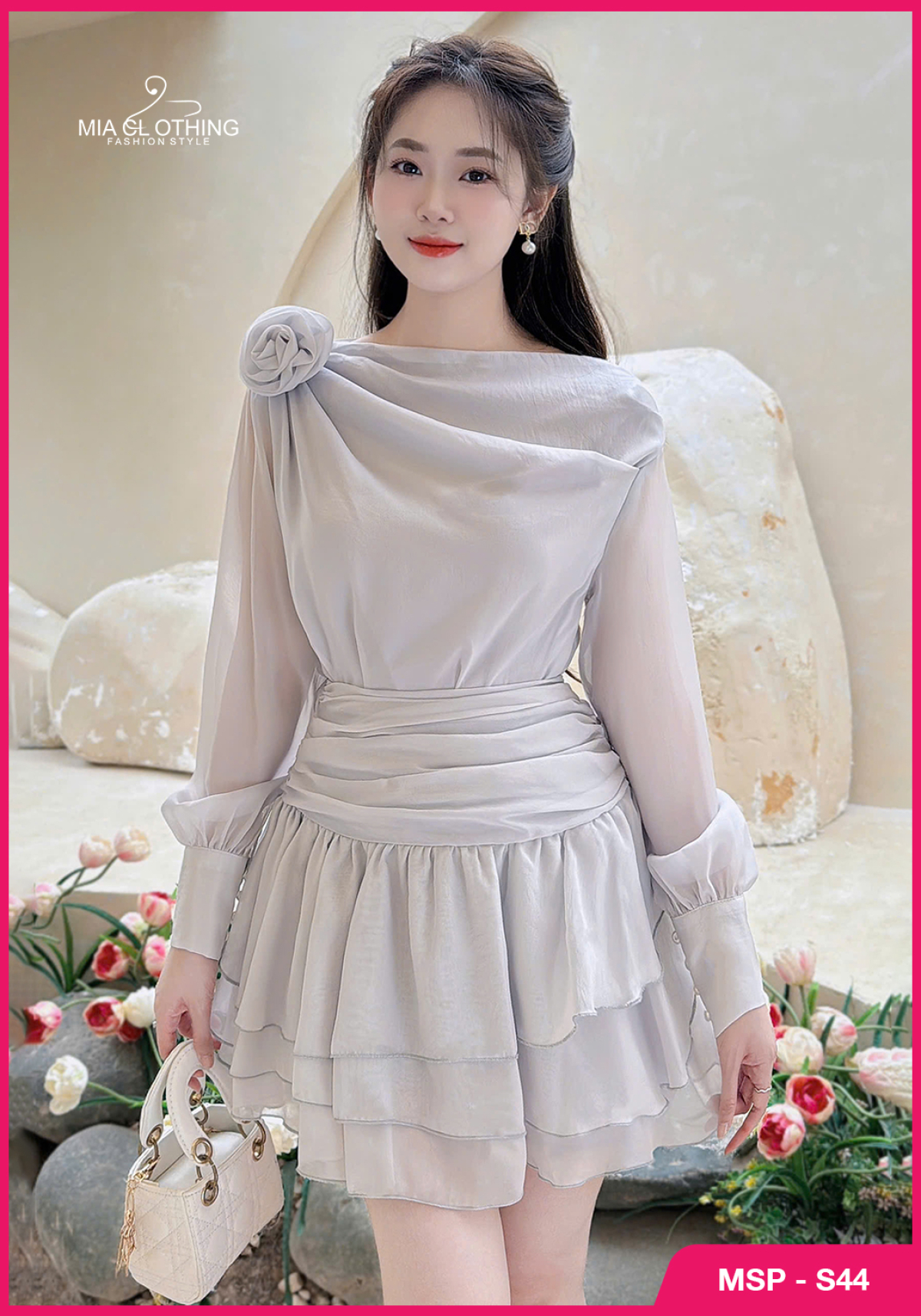 Set tơ thiết kế áo kèm chân váy tiểu thư dễ thương 2