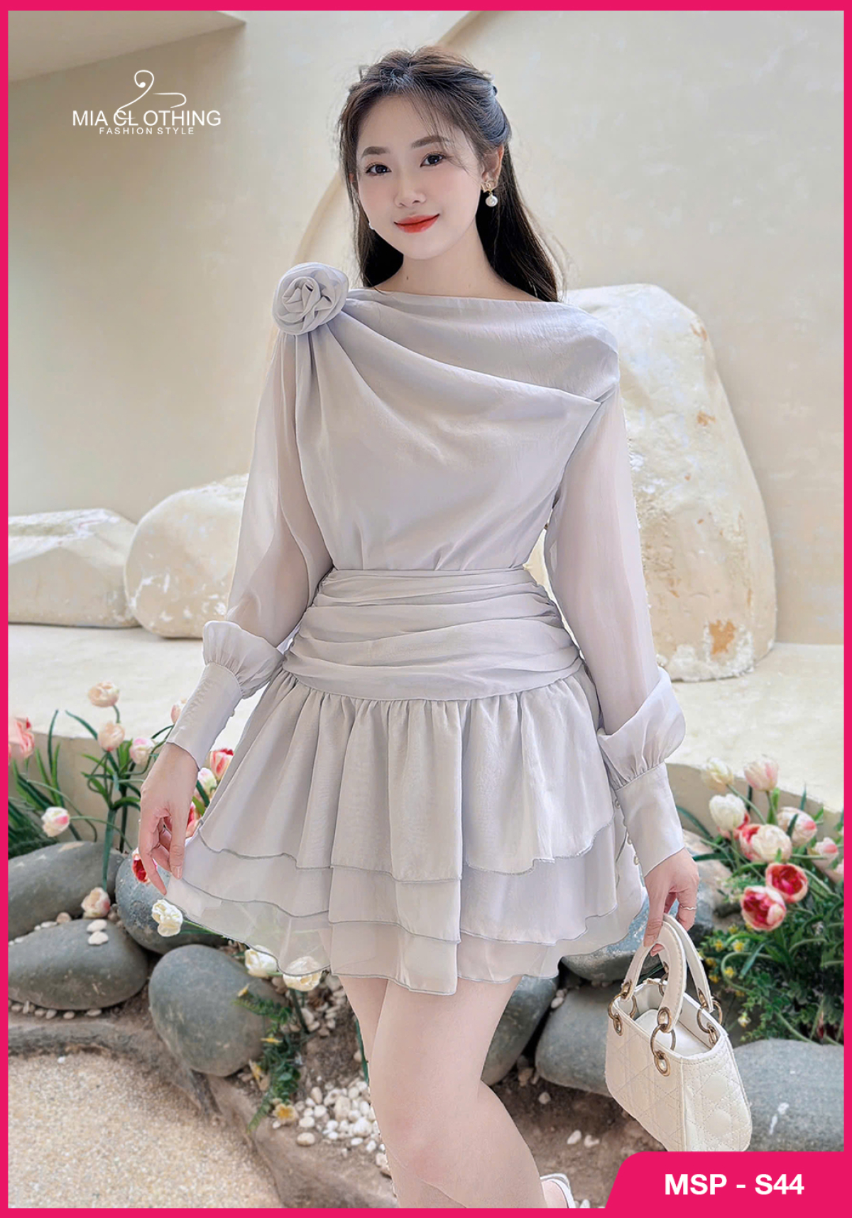 Set tơ thiết kế áo kèm chân váy tiểu thư dễ thương 3