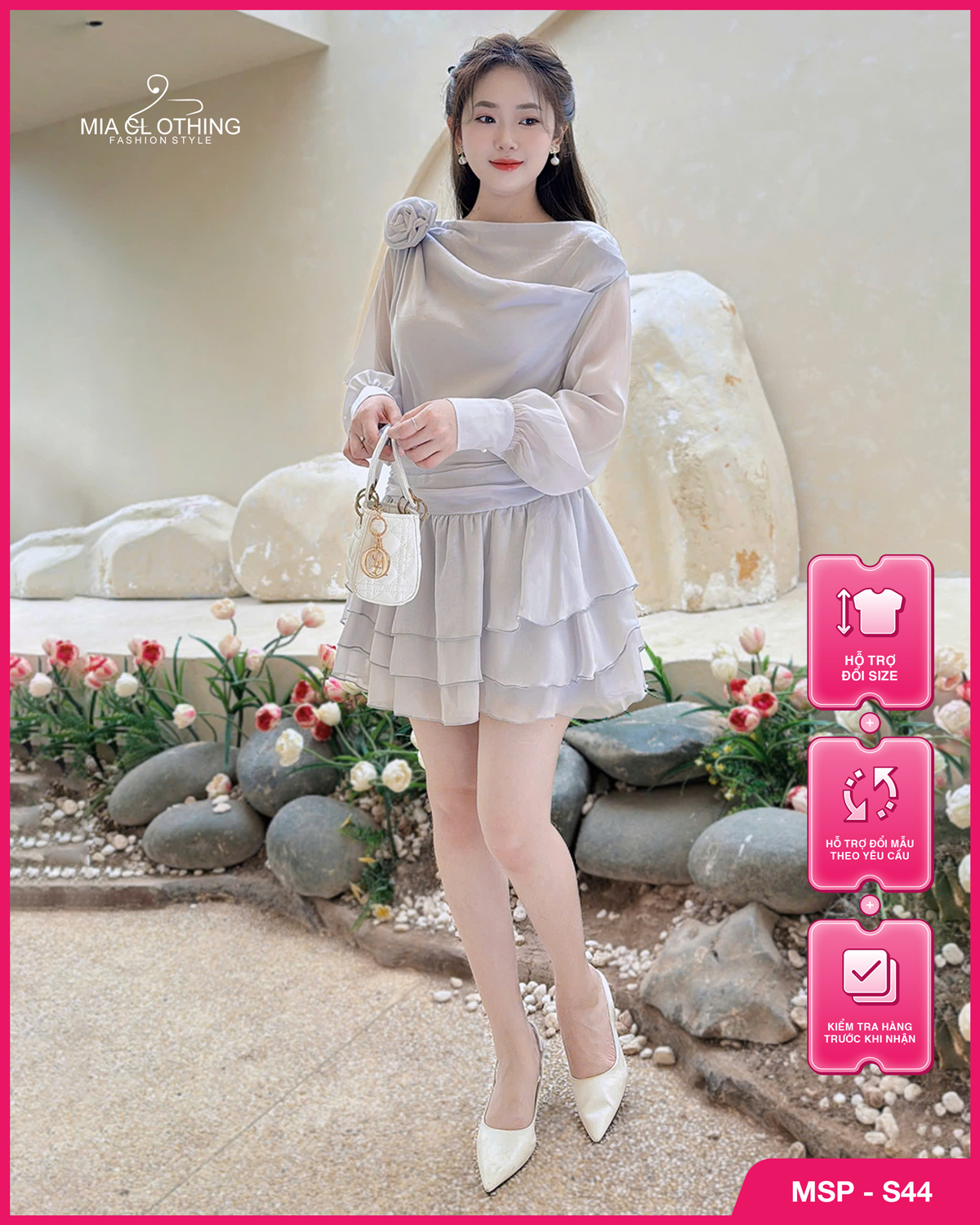 Set tơ thiết kế áo kèm chân váy tiểu thư dễ thương