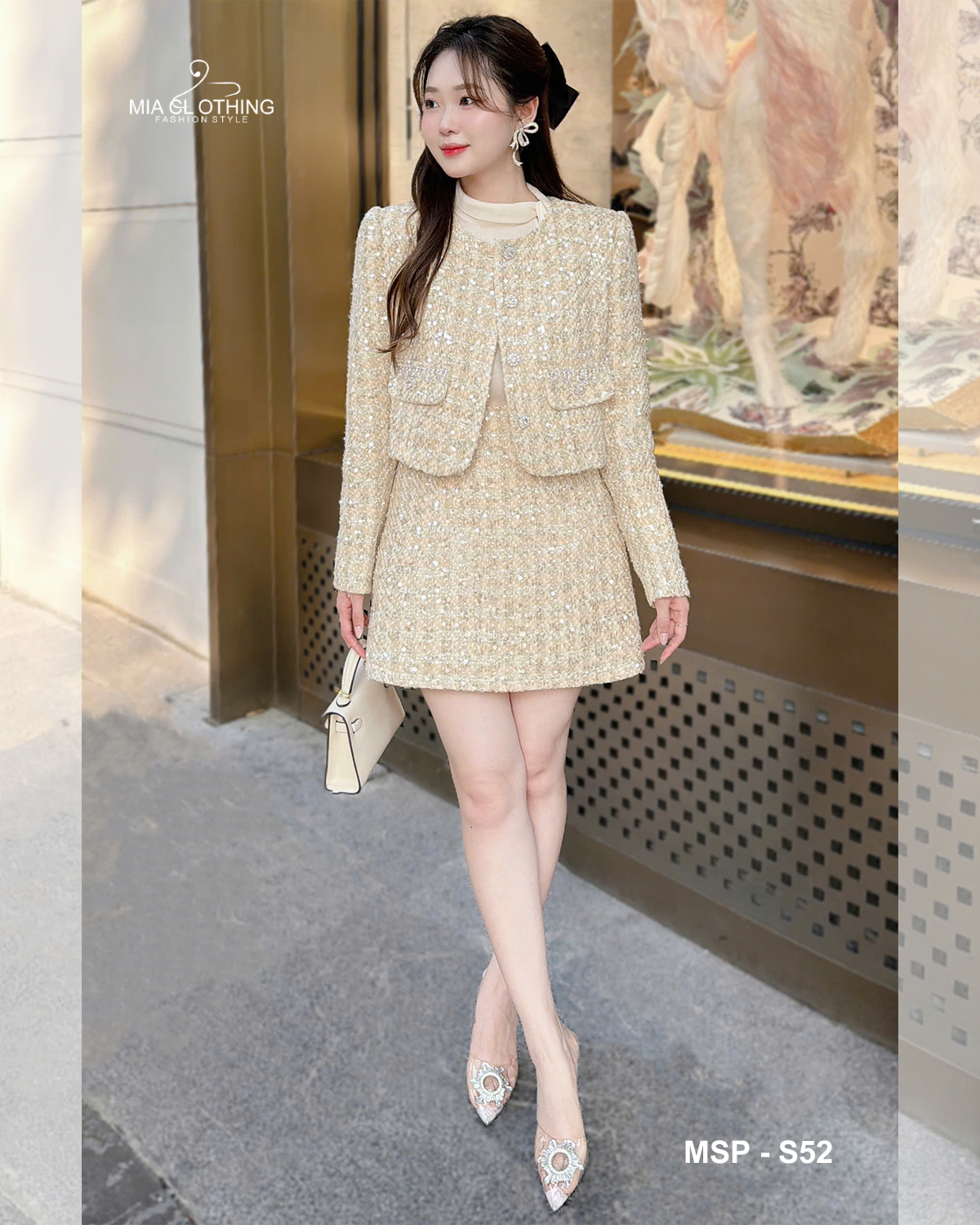 [ HẾT HÀNG ] Set dạ tweed kim sa thiết kế tiểu thư thanh lịch, sang trọng