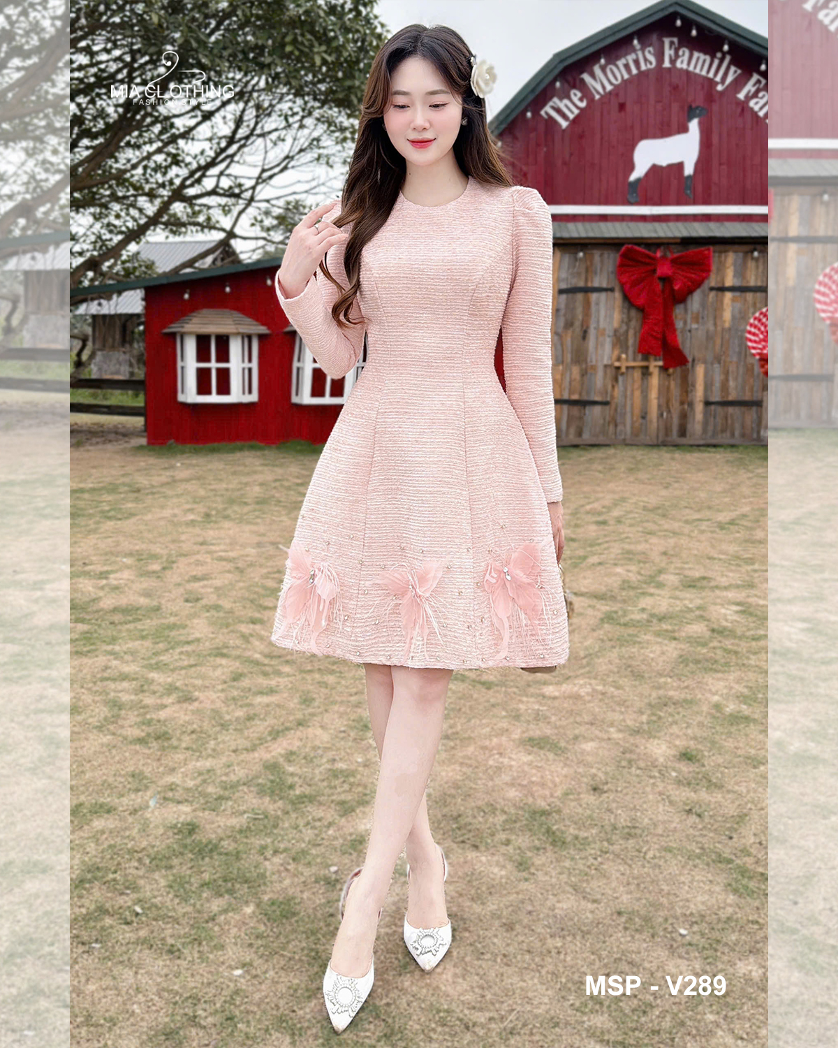Váy dạ tweed đính kế cầu kỳ thiết kế tiểu thư thanh lịch  2