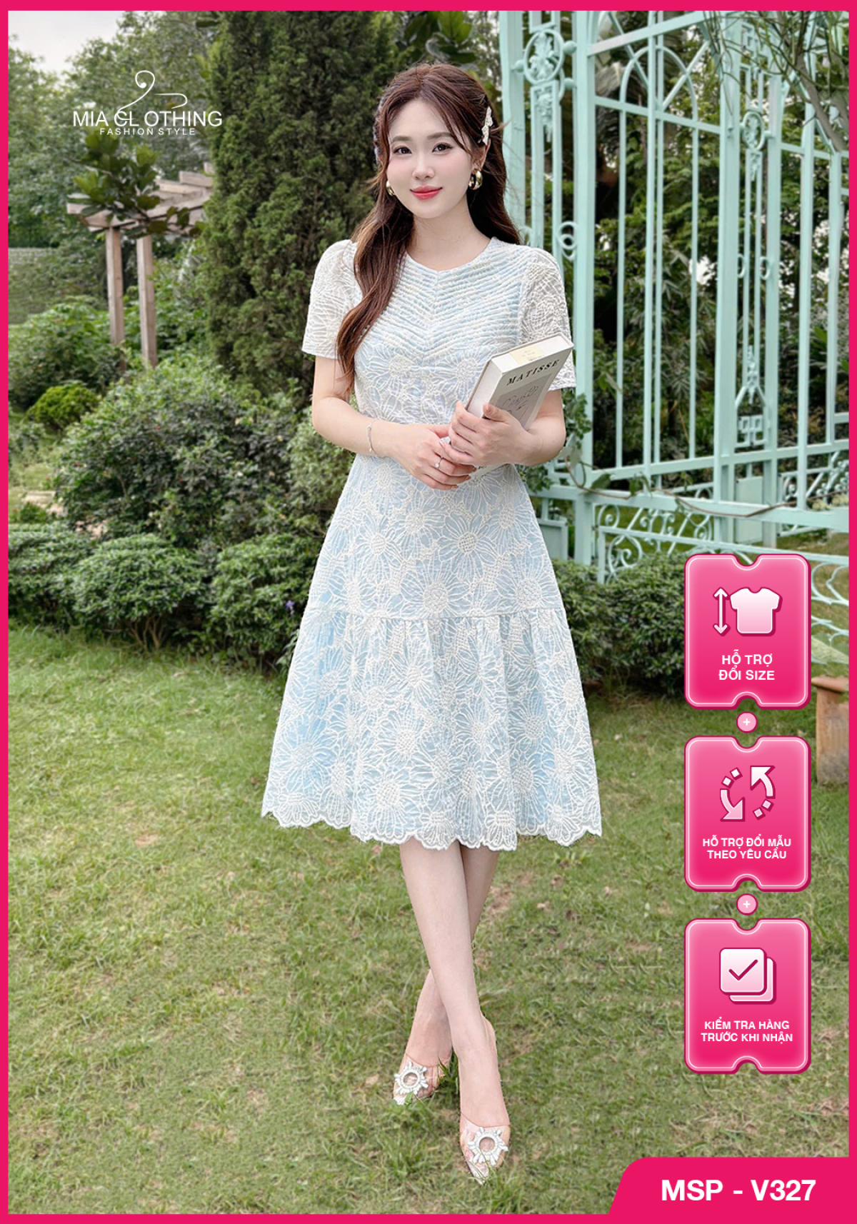 Váy ren xếp ly ngực thiết kế tiểu thư thanh lịch 1