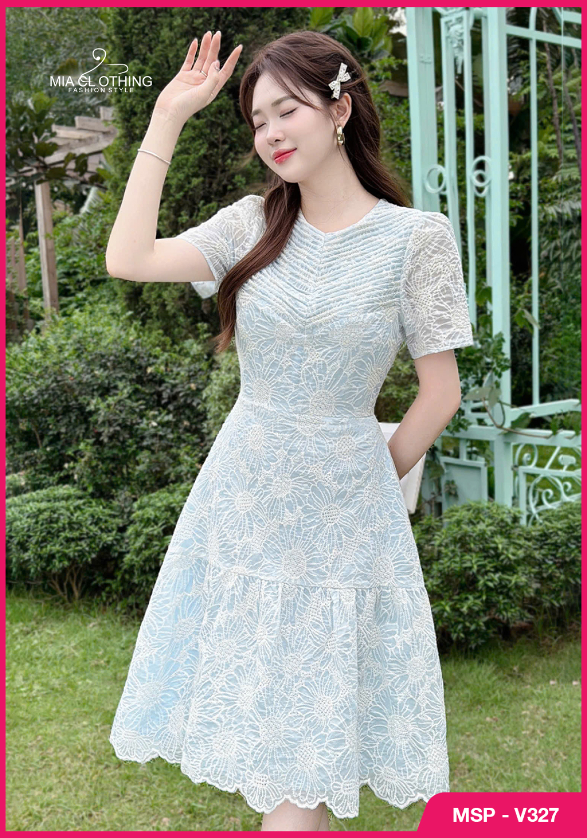 Váy ren xếp ly ngực thiết kế tiểu thư thanh lịch 2