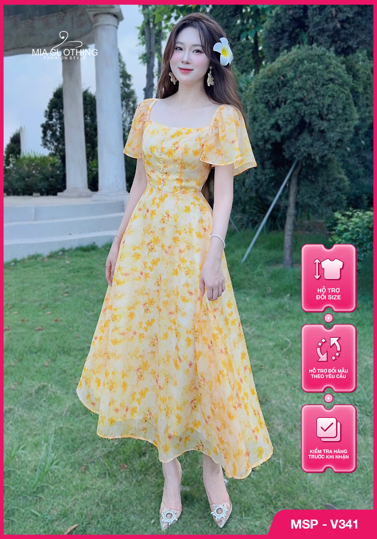 Váy tơ hoa nhẹ nhàng tiểu thư đi chơi đi du lịch  1