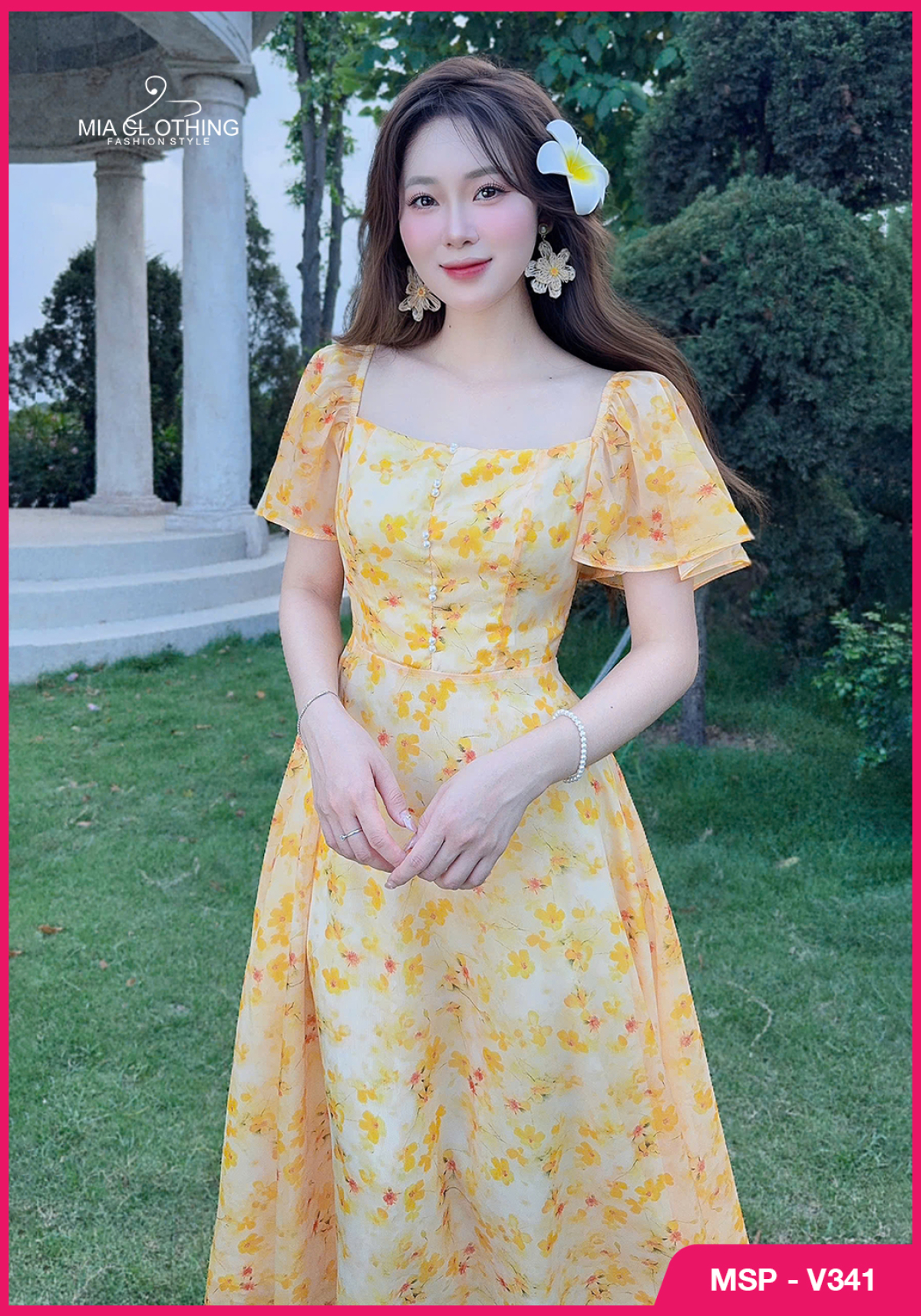 Váy tơ hoa nhẹ nhàng tiểu thư đi chơi đi du lịch  2
