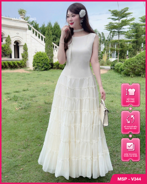Váy tơ xếp tầng thiết kế tiểu thư thanh lịch và sang trọng