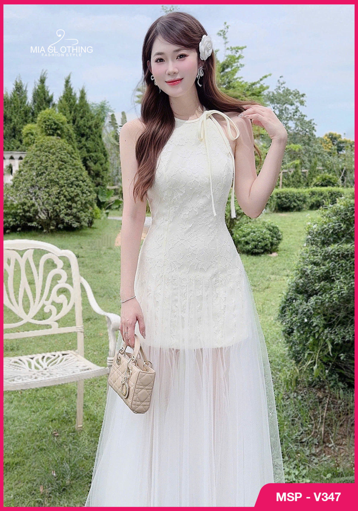 Váy ren phối lưới thiết kế tiểu thư dự tiệc sang trọng 3