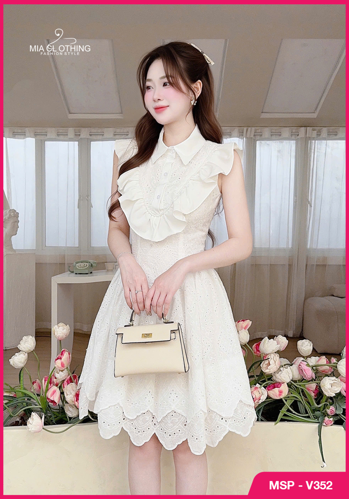 Váy boil thêu xếp tầng thiết kế tiểu thư thanh lịch và sang trọng 2