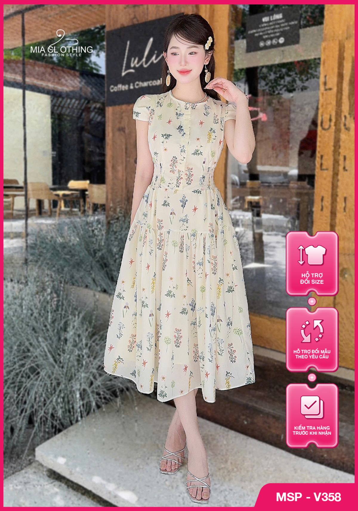 Váy thô hoa nhí chạy chỉ eo thiết kế dịu dàng đa dụng 1