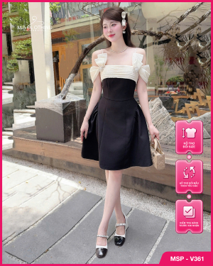 Váy thiết kế dự tiệc tuyết mưa phối ren tiểu thư ngọt ngào