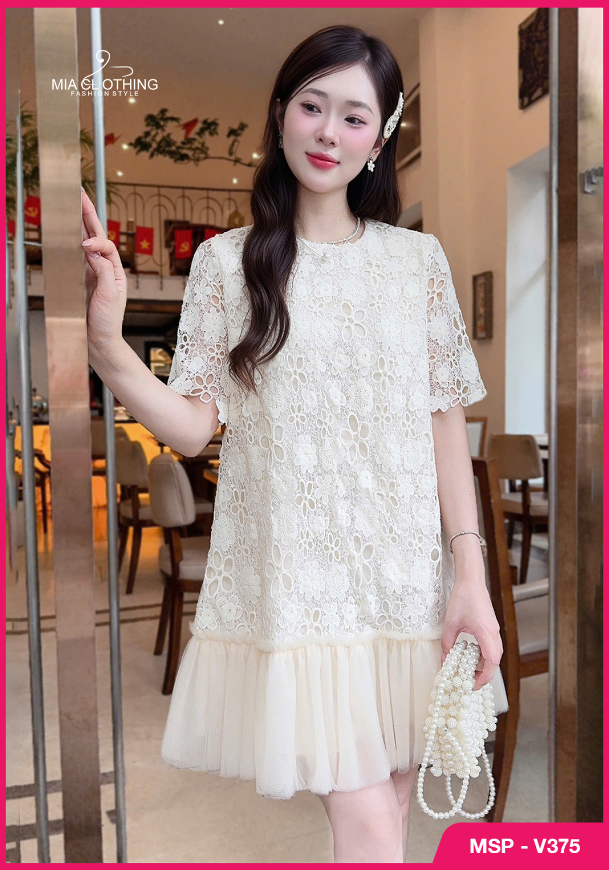 Đầm ren phối tơ thiết kế form suông sang xịn, thanh lịch 3