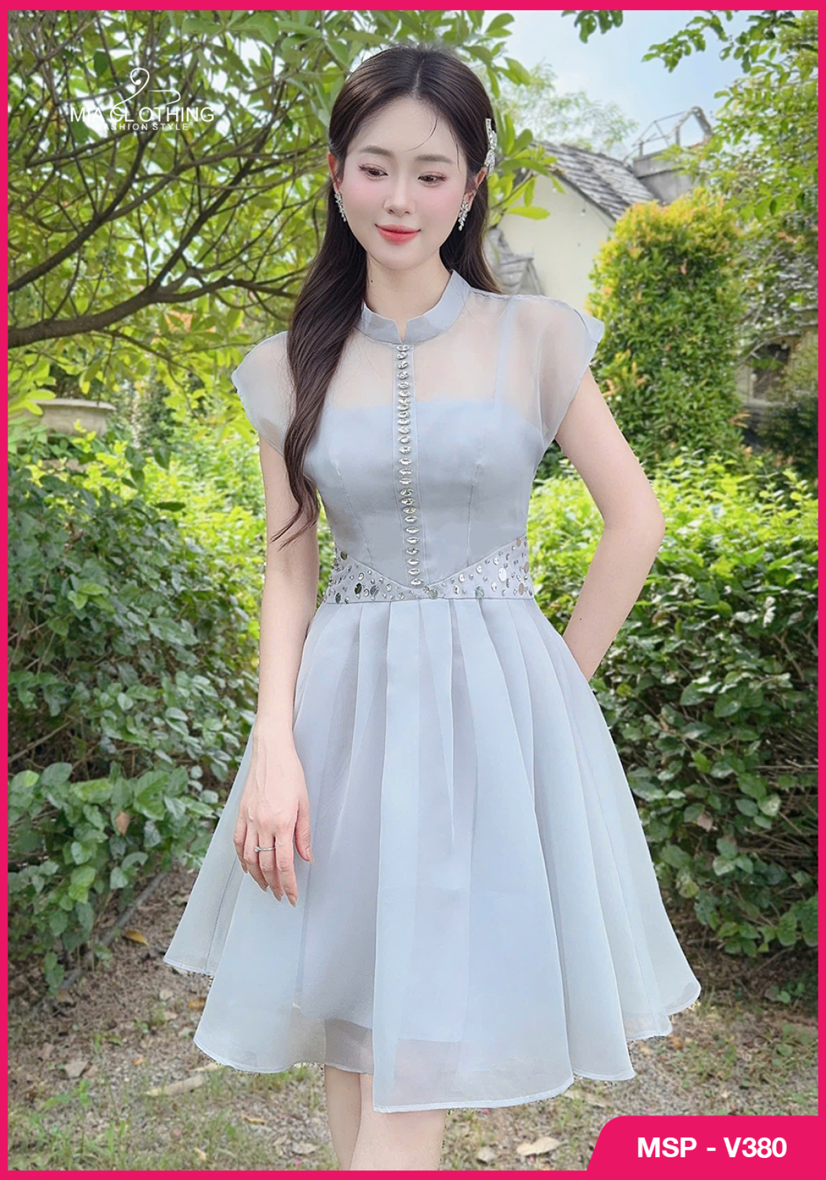 Váy voan kính đính đá thiết kế tiểu thư nữ tính, sang trọng 2