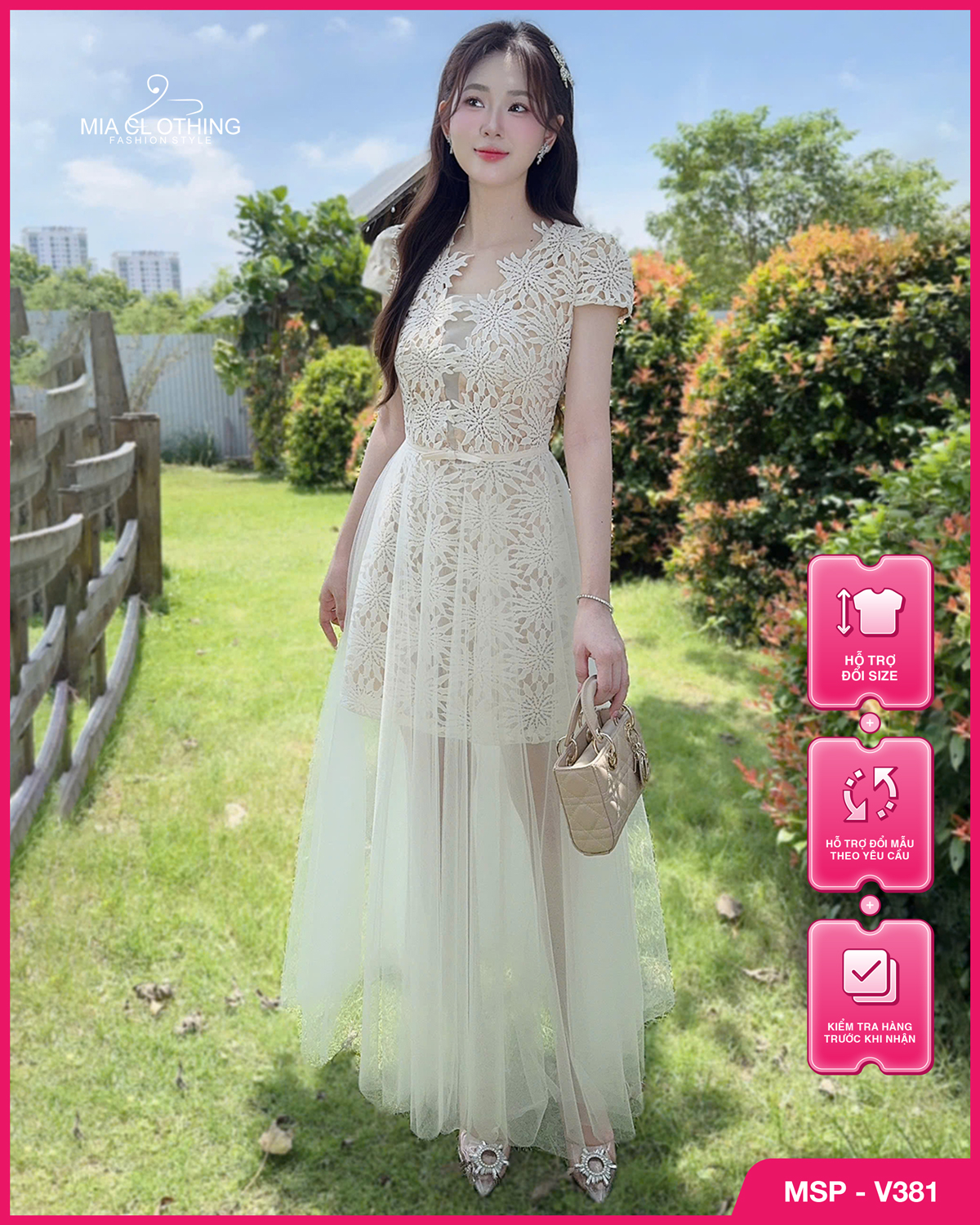 Váy ren phối lưới thiết kế cao cấp cho nàng đi tiệc, sự kiện