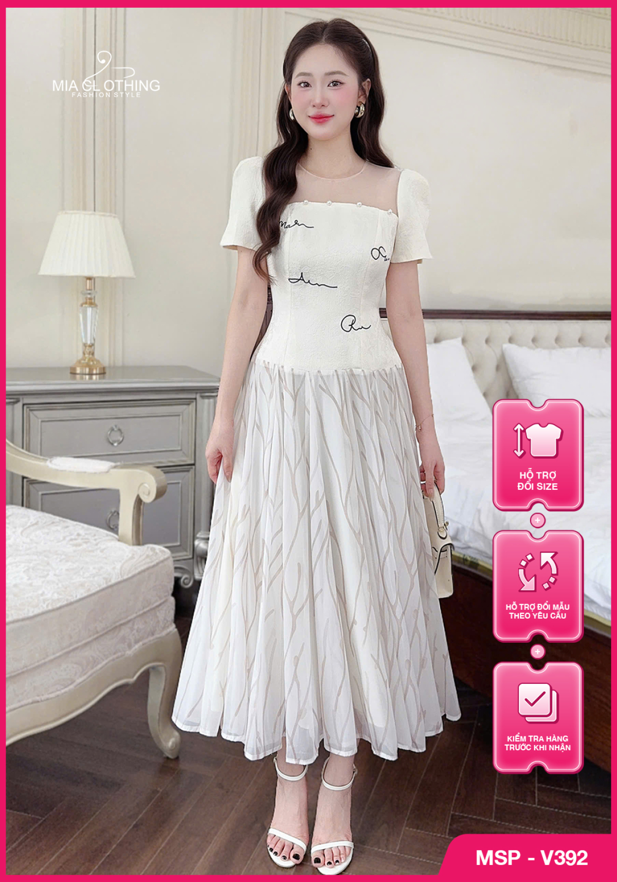 Váy tơ phối gấm thiết kế thanh lịch và ngọt ngào 1