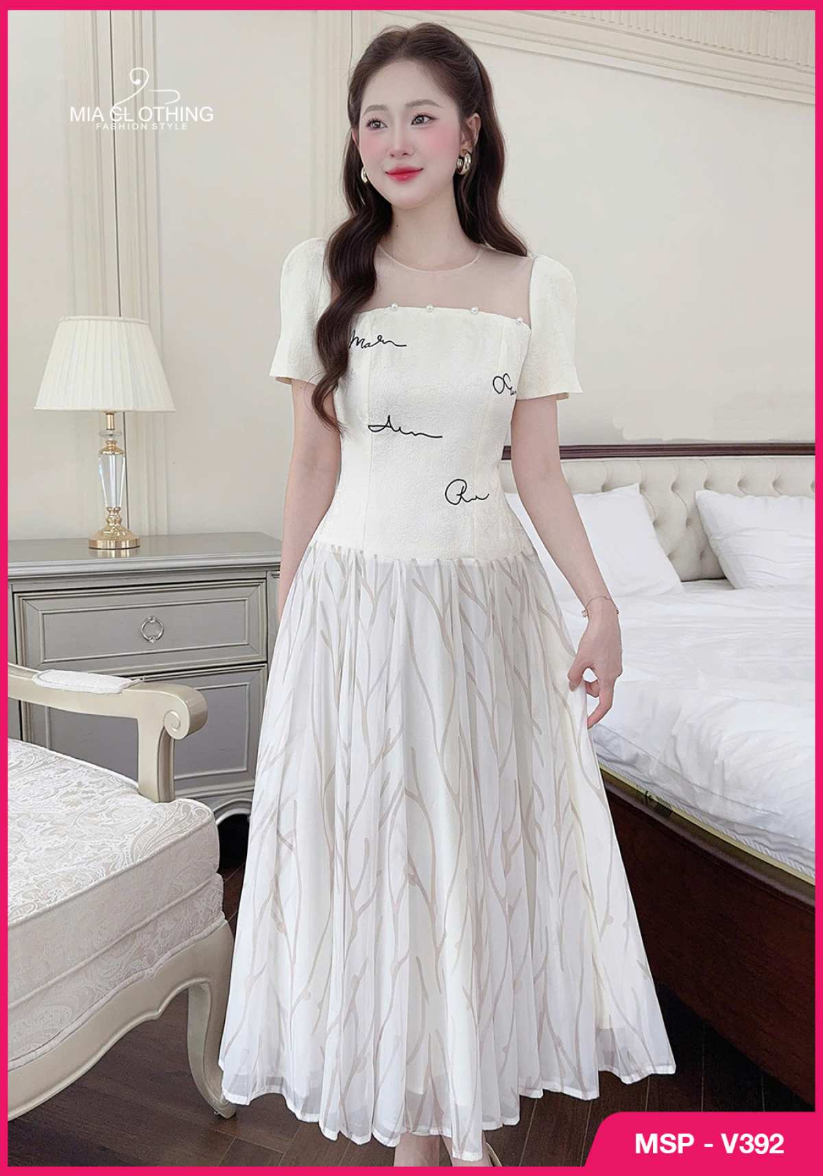 Váy tơ phối gấm thiết kế thanh lịch và ngọt ngào 2