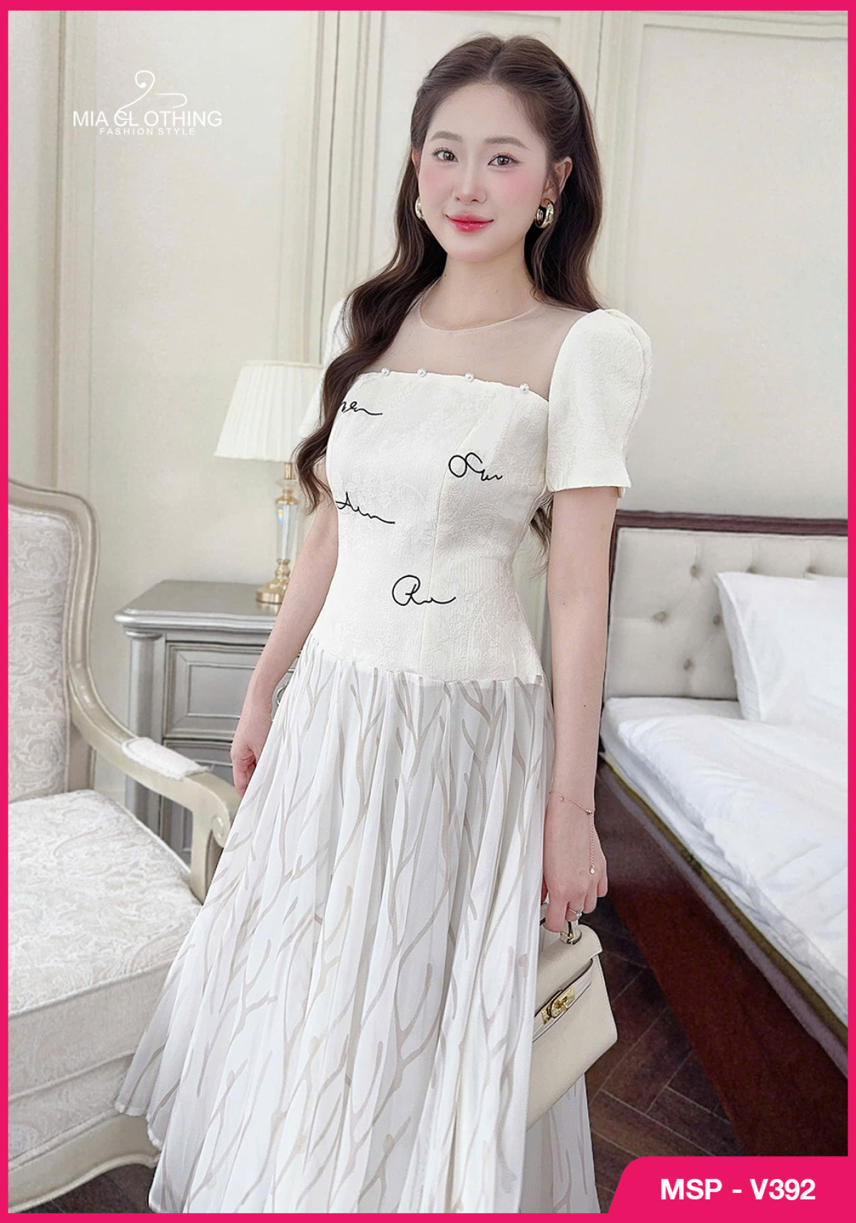 Váy tơ phối gấm thiết kế thanh lịch và ngọt ngào 3