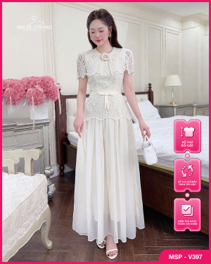Váy ren cao cấp thiết kế tiểu thư thanh lịch và sang trọng
