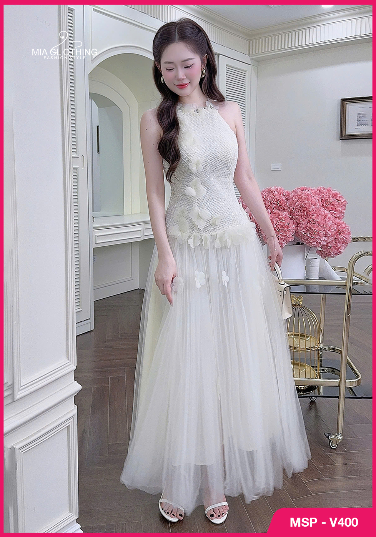 Váy kim sa phối lưới thiết kế tiểu thư dự tiệc sang trọng tinh tế 2