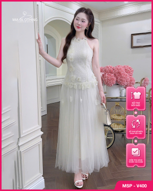 Váy kim sa phối lưới thiết kế tiểu thư dự tiệc sang trọng tinh tế