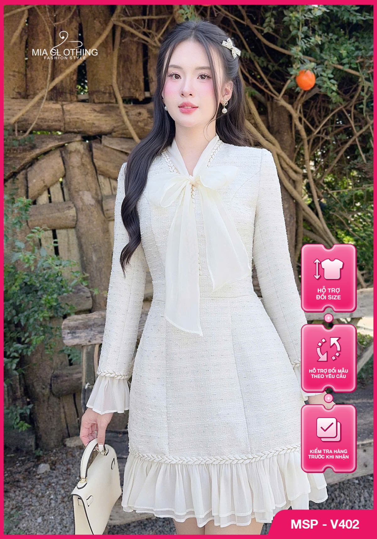 Váy dạ thiết kế phối nơ tiểu thư xinh sắn sang trọng 1