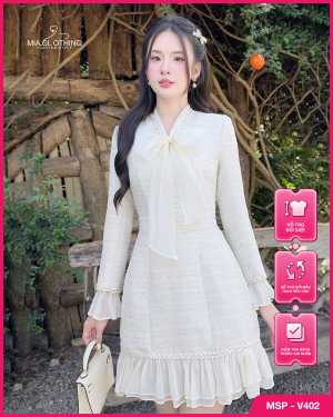 Váy dạ thiết kế phối nơ tiểu thư xinh sắn sang trọng