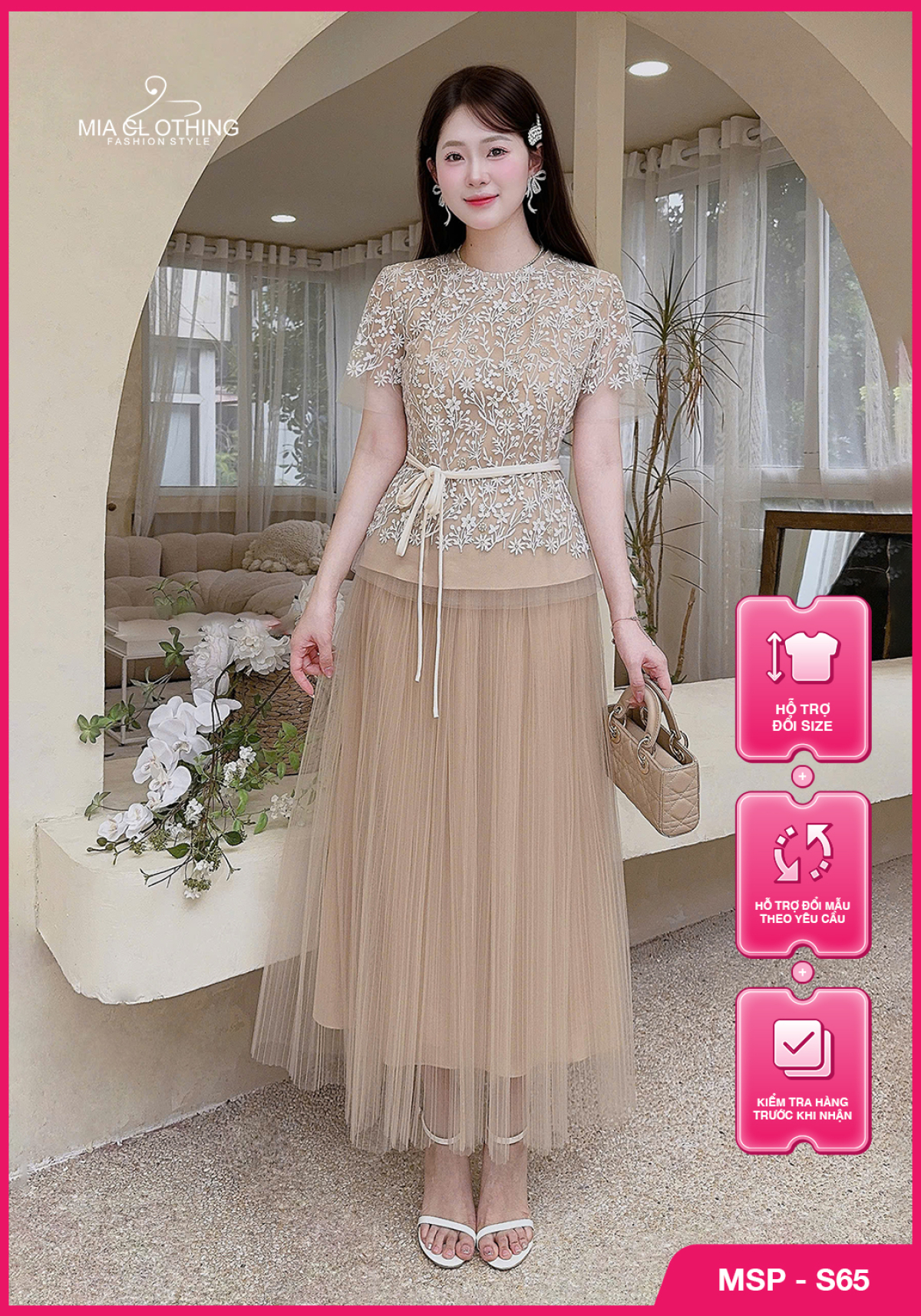 Set thiết kế áo ren phối chân váy lưới cao cấp và sang trọng 1