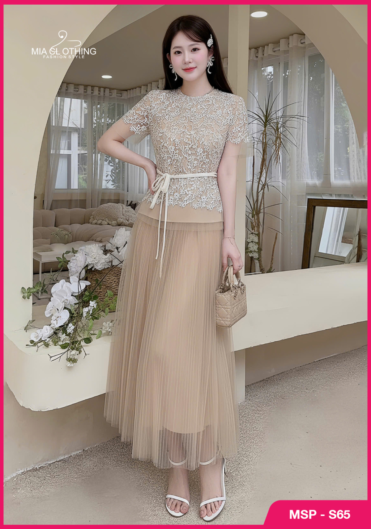 Set thiết kế áo ren phối chân váy lưới cao cấp và sang trọng 2