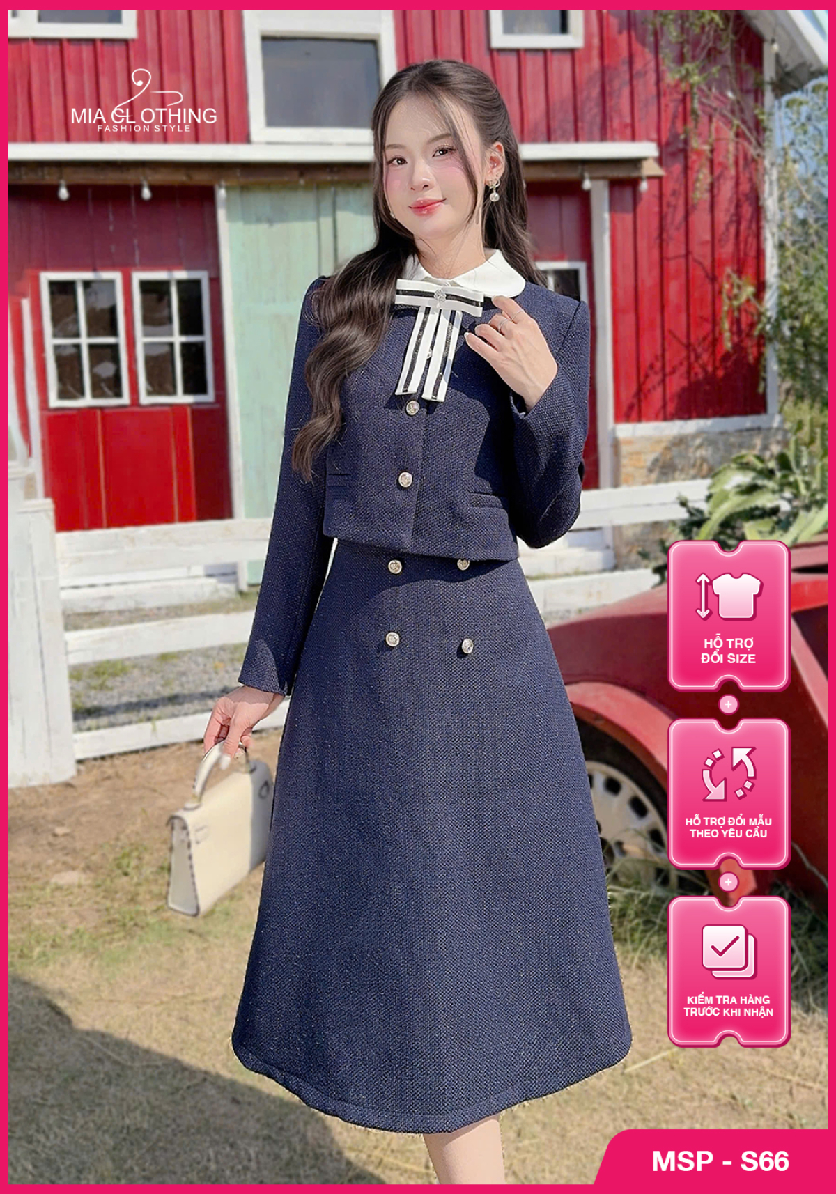 Set dạ áo kèm chân váy cao cấp thiết kế tiểu thư thanh lịch 1