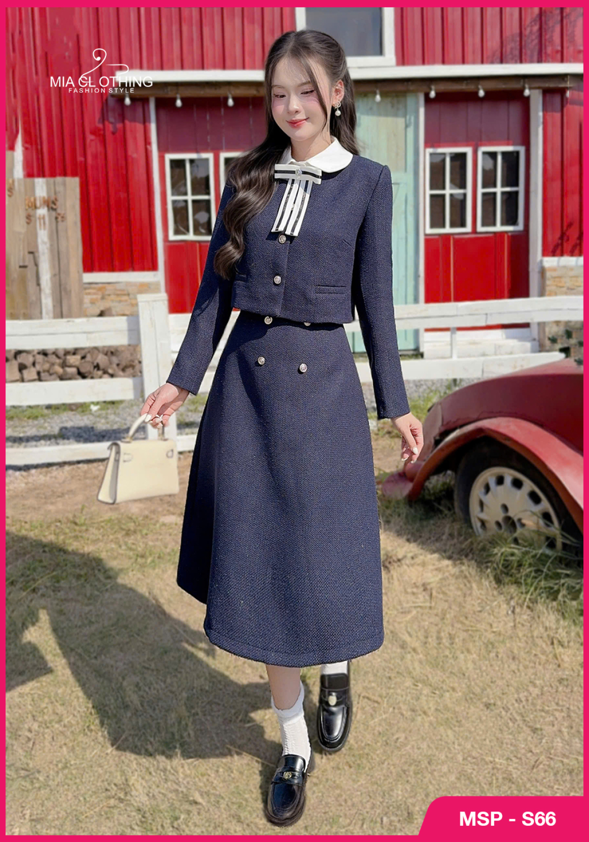 Set dạ áo kèm chân váy cao cấp thiết kế tiểu thư thanh lịch 2