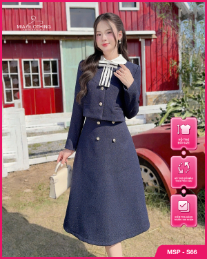 Set dạ áo kèm chân váy cao cấp thiết kế tiểu thư thanh lịch