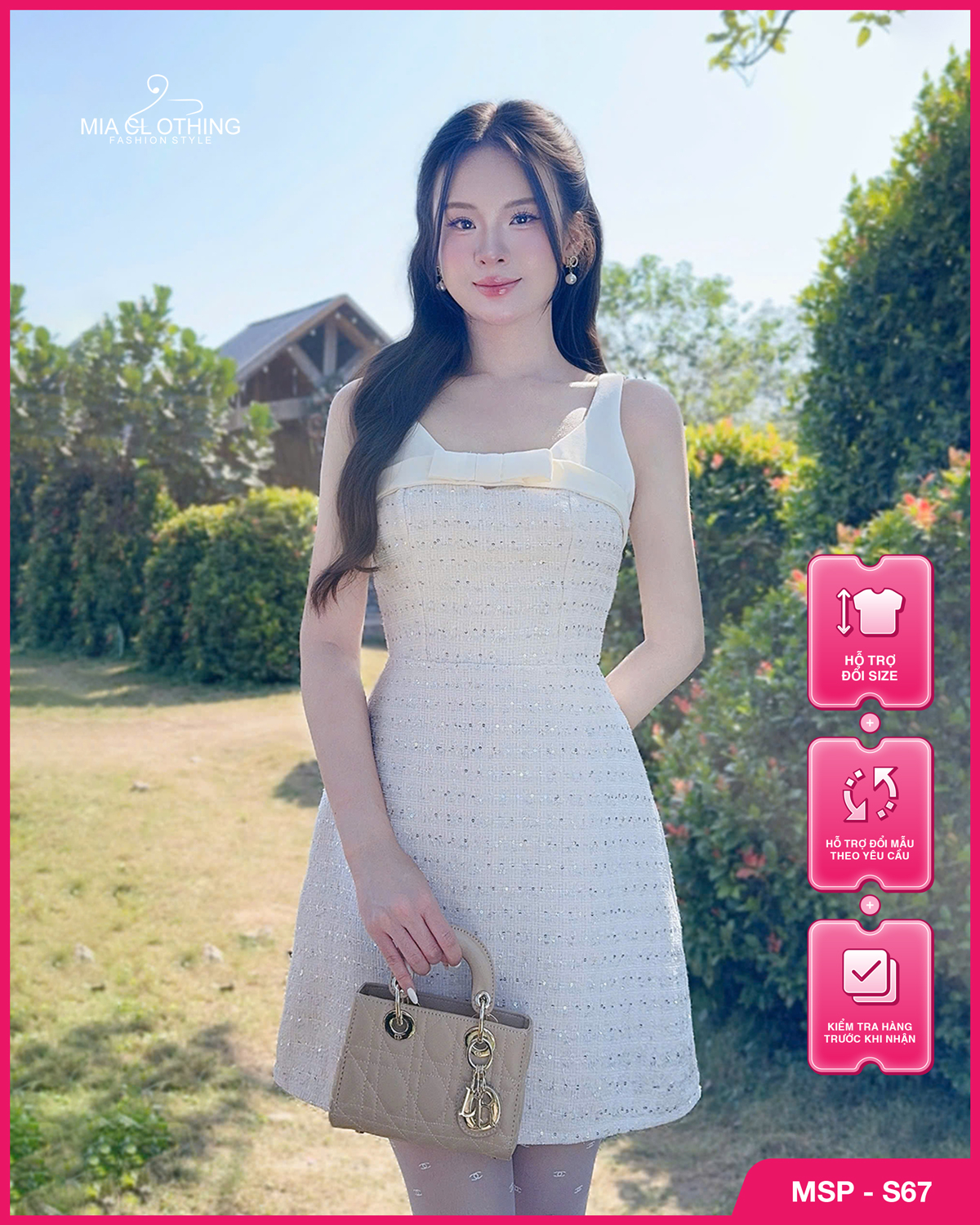 Set tweed dạ áo kèm váy ép phối kim sa thiết kế tiểu thư