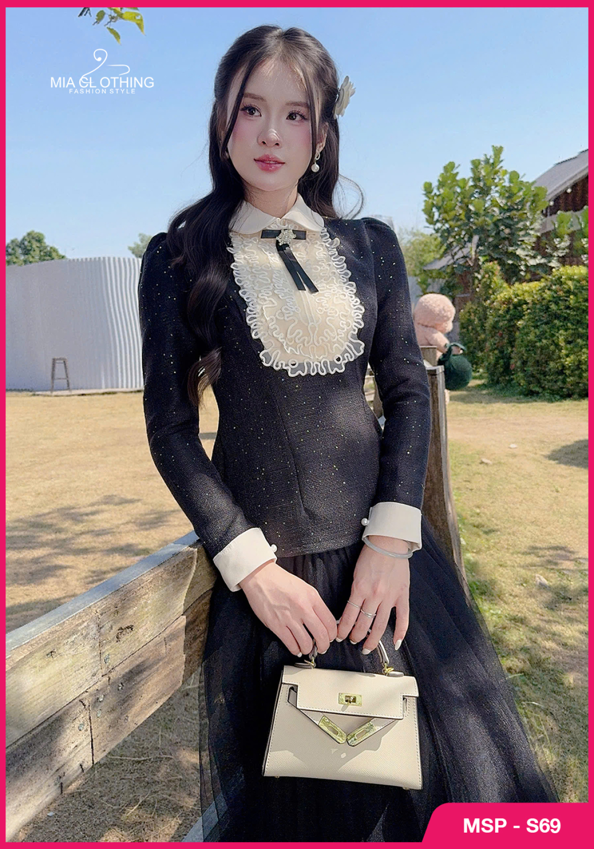 Set áo dạ ánh kim phối chân váy lưới thiết kế tiểu thư sang trọng 2