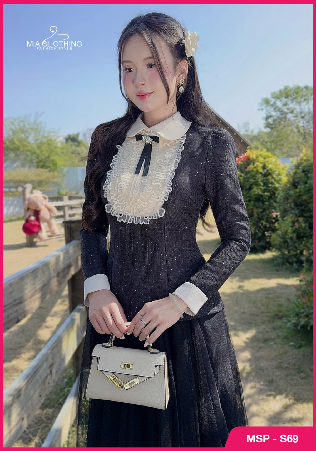 Set áo dạ ánh kim phối chân váy lưới thiết kế tiểu thư sang trọng 3