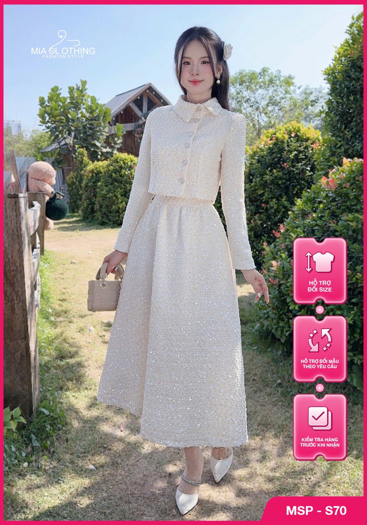 Set dạ nhũ kim sa thiết kế áo kèm chân váy cao cấp và thanh lịch 1