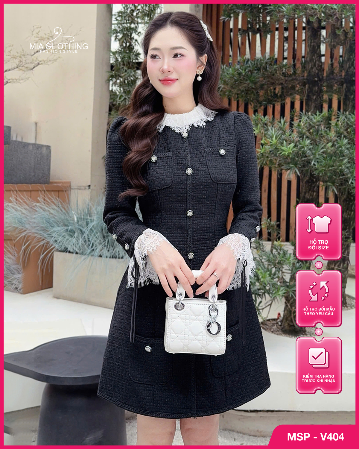 Váy dạ phối ren thiết kế tiểu thư thanh lịch và sang trọng