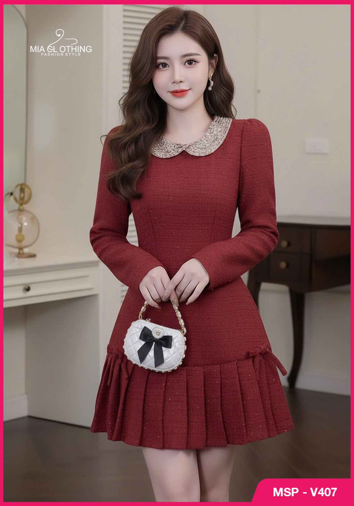 Váy dạ cổ cườm thiết kế chân ly sang trọng và thanh lịch 2