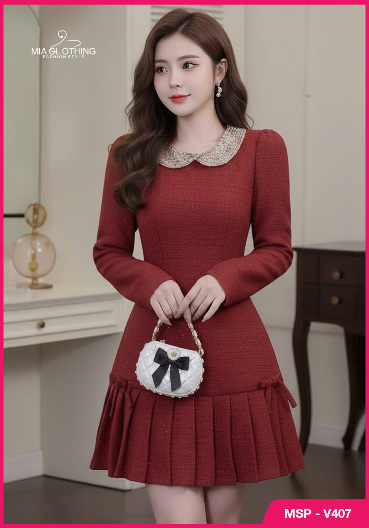 Váy dạ cổ cườm thiết kế chân ly sang trọng và thanh lịch 3