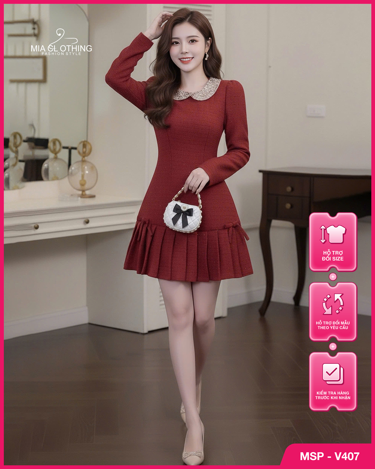 Váy dạ cổ cườm thiết kế chân ly sang trọng và thanh lịch