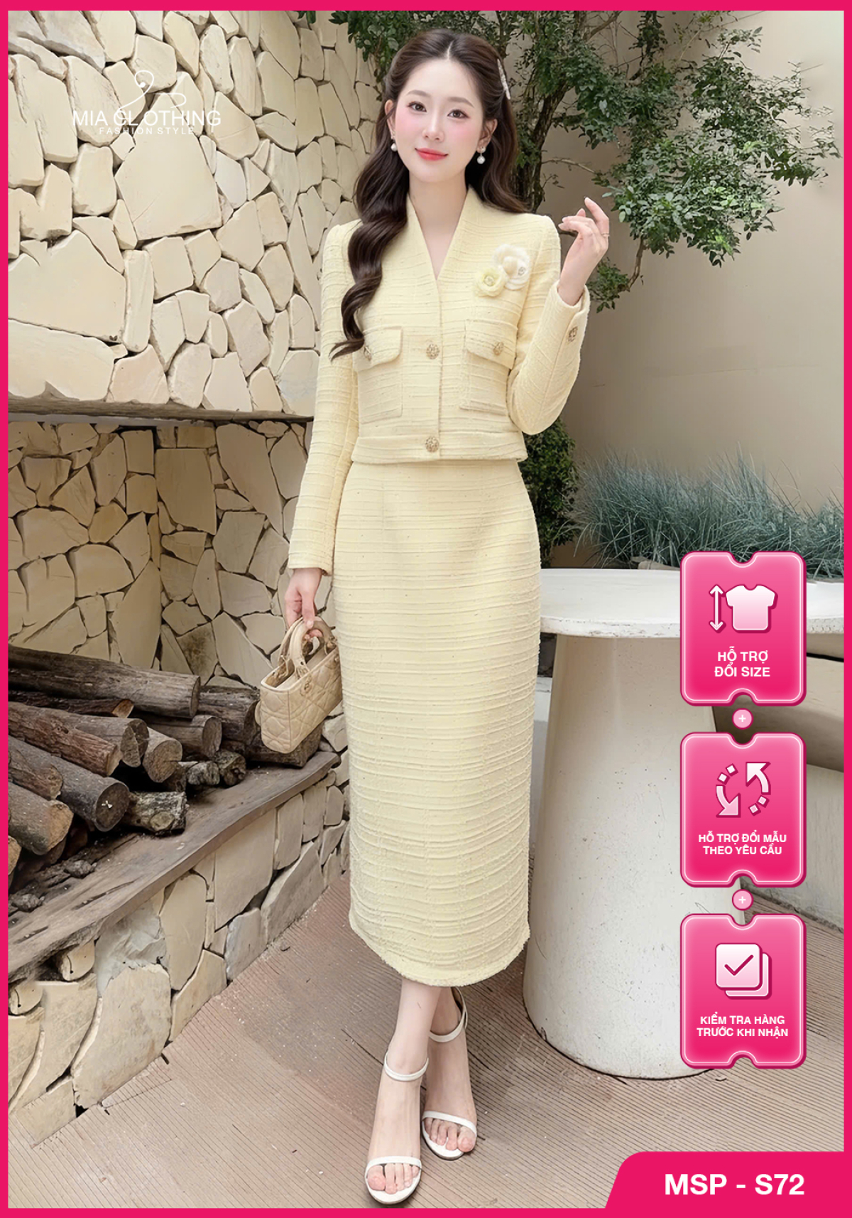 Set dạ thiết kế áo kèm chân váy bút chì thanh lịch và sang trọng 1