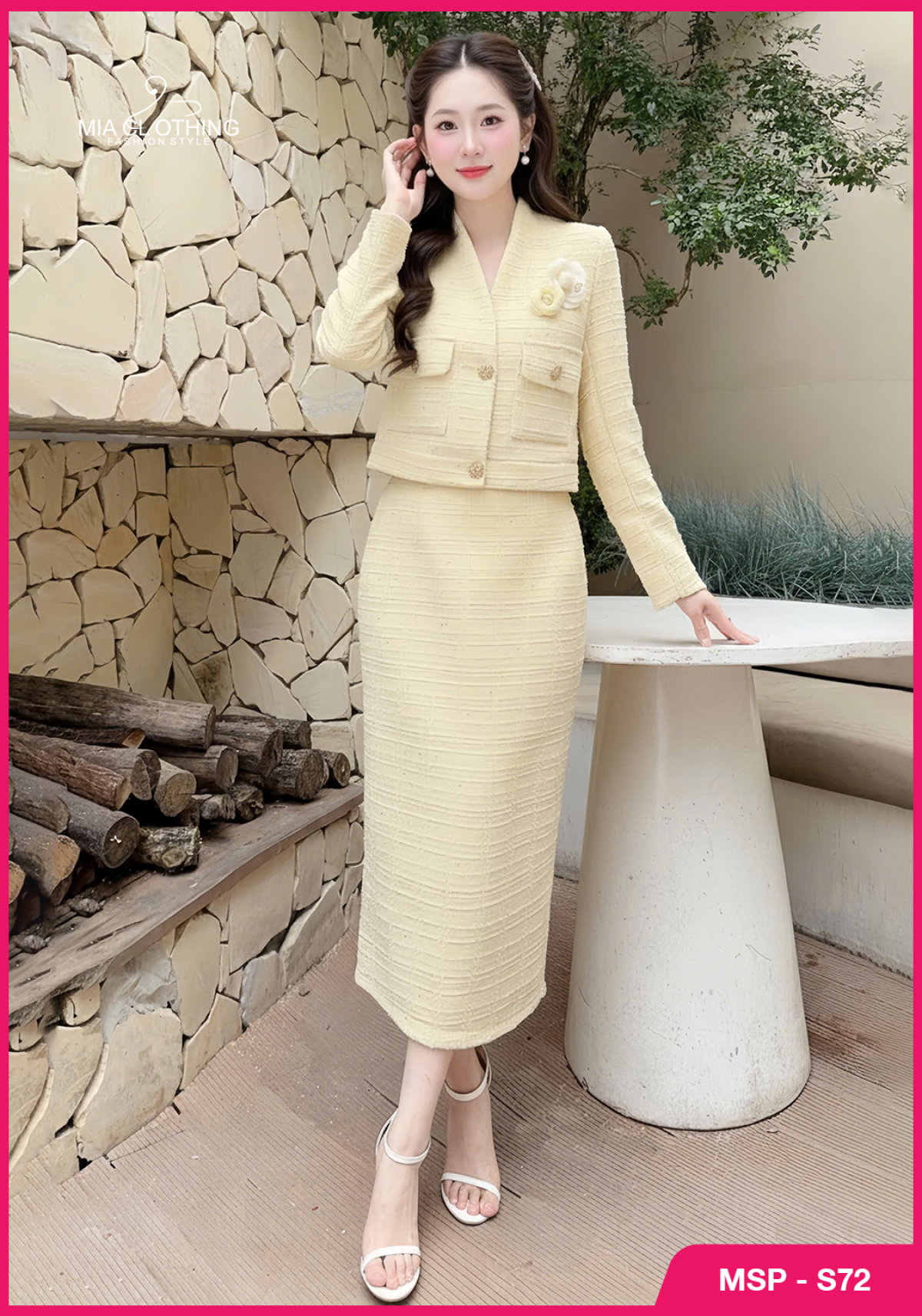 Set dạ thiết kế áo kèm chân váy bút chì thanh lịch và sang trọng 2