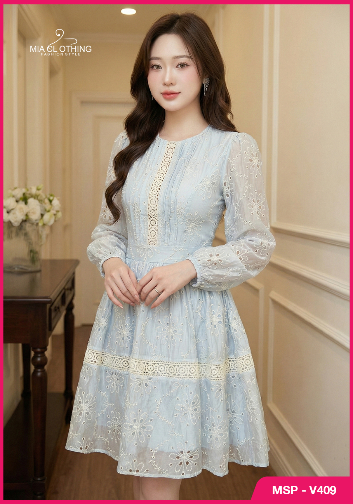 Váy boil thêu phối ren thiết kế tiểu thư thanh lịch và sang trọng 2