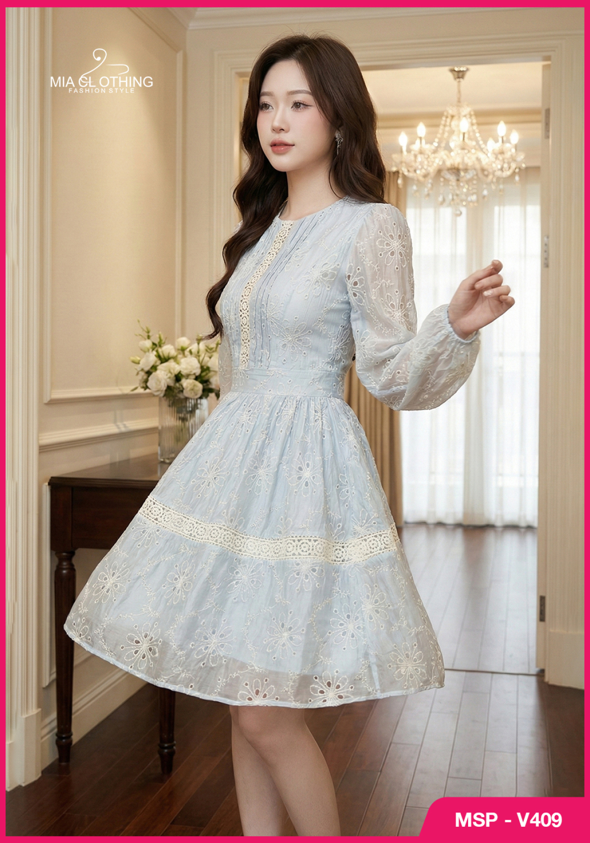 Váy boil thêu phối ren thiết kế tiểu thư thanh lịch và sang trọng 3