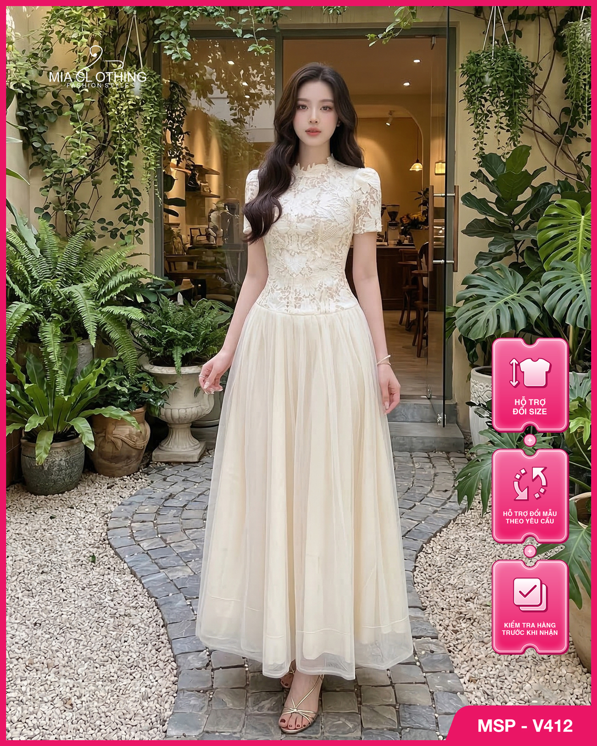 Váy ren phối lưới thiết kế cao cấp sang trọng và thanh lịch