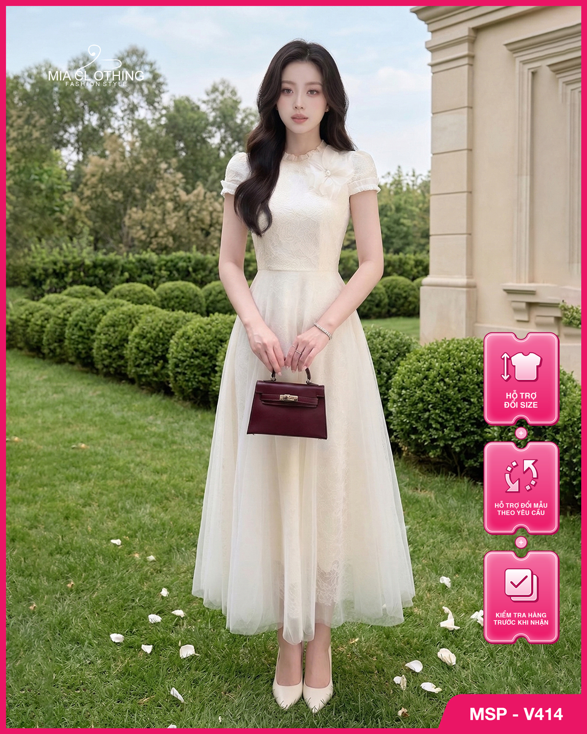 Váy ren hạt phối lưới thiết kế dự tiệc cao cấp và sang trọng