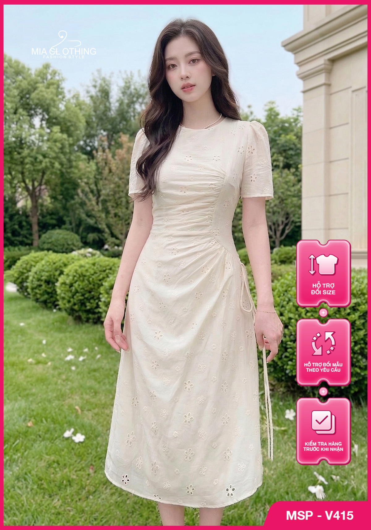 Váy boil thêu cao cấp thiết kế nhún eo nhẹ nhàng tinh tế 1